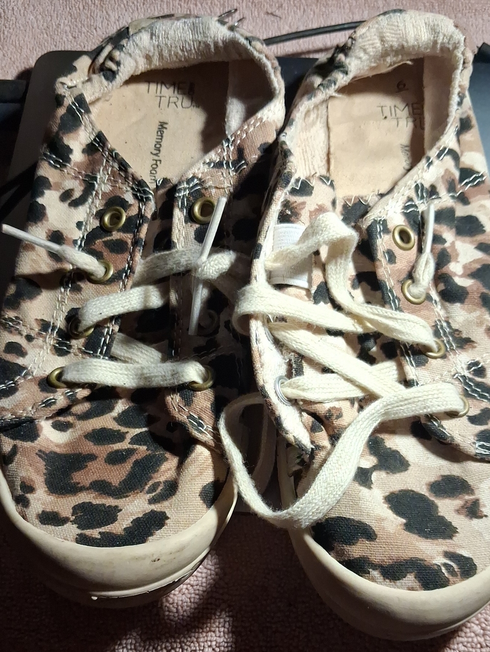 Time and Tru Leopard-Pattern Canvas Sneakers in Cream, Black & Brown